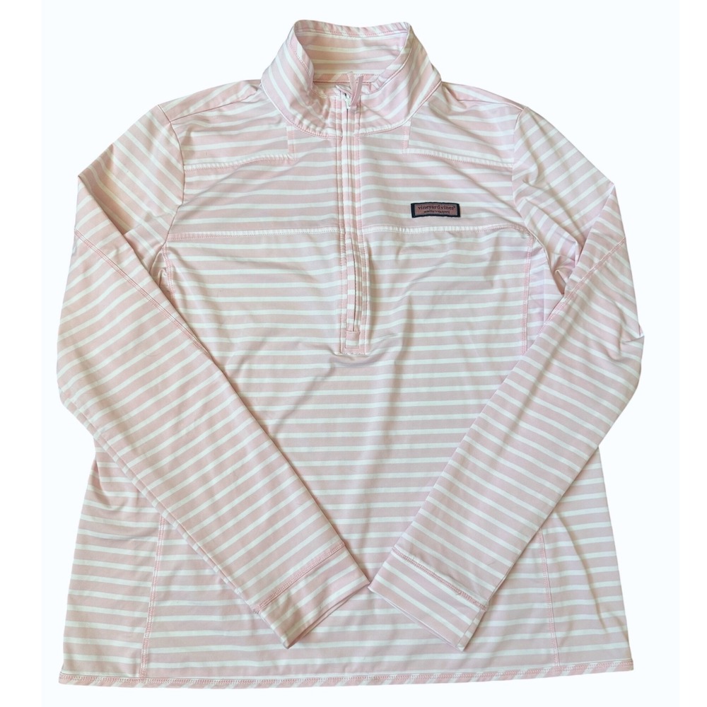 Vineyard Vines Womens Shep Shirt Pink White Striped Quarter Zip Pullover Large - Picture 2 of 12
